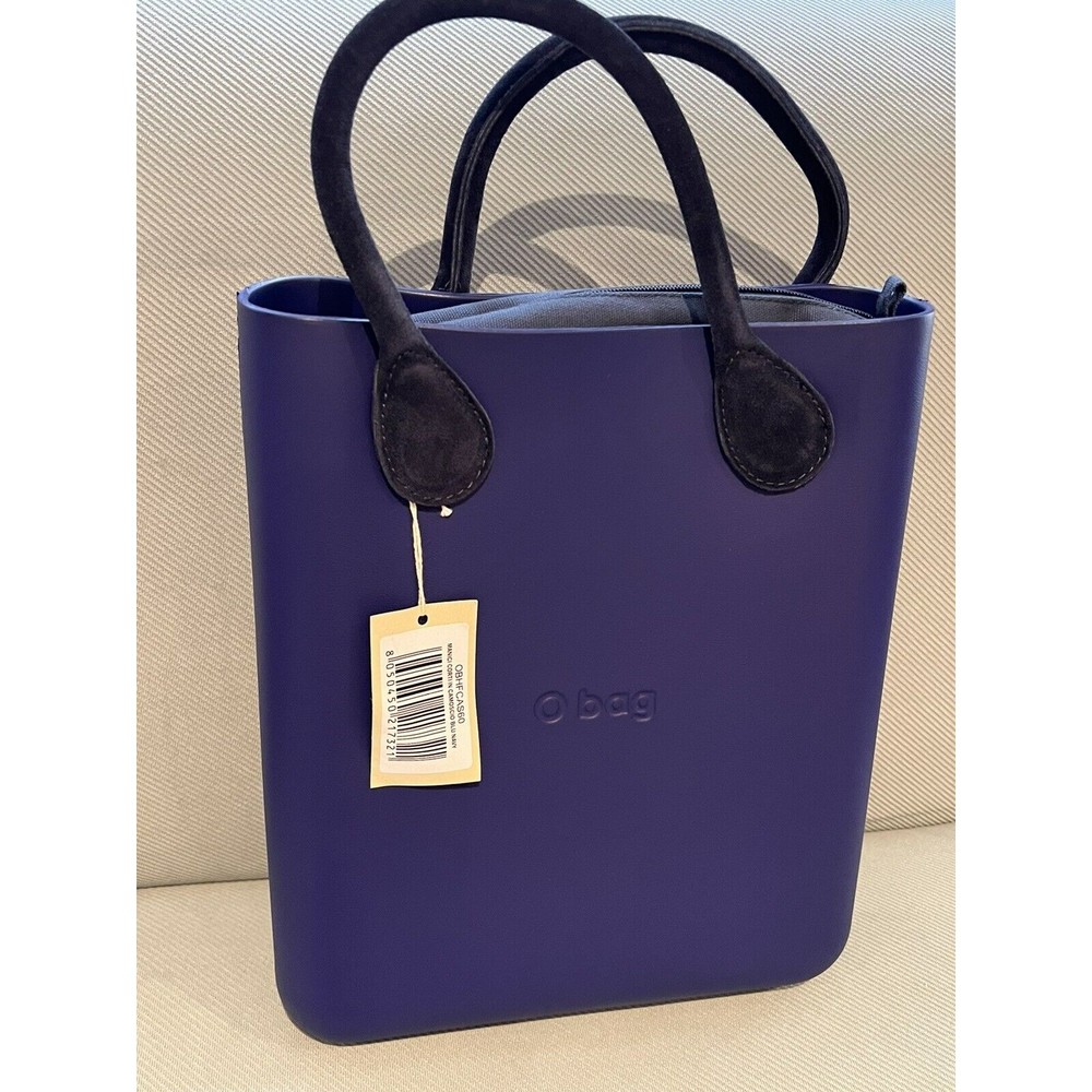 O bag Obag Italy Borsa Chic Blue Iris Eva Large Tote Purse Suede Navy Handle New